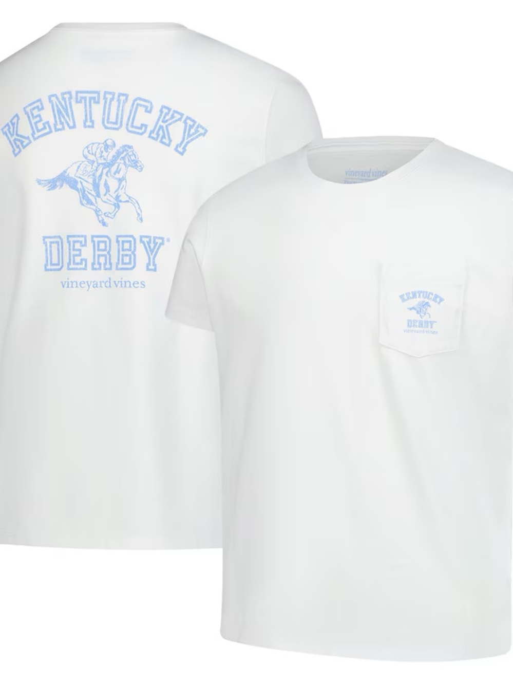Vineyard Vines White Kentucky Derby Short Sleeve Tee with Light Blue Print
